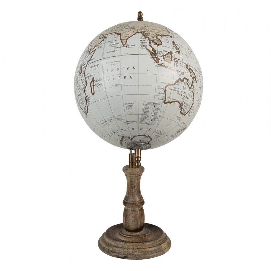 Globe terrestre en bois Blanc 22X37cm