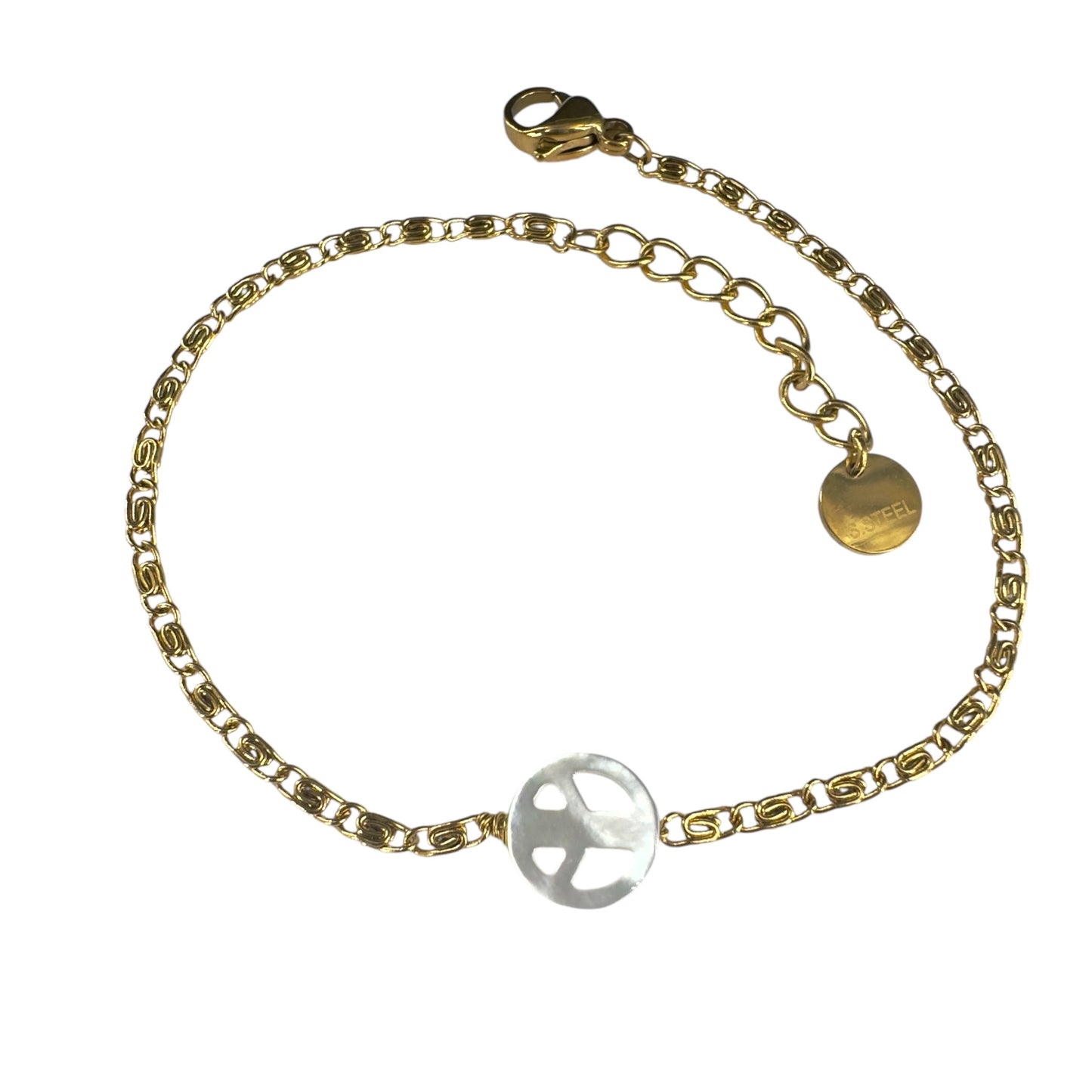 Bracelet en Acier & Nacre - Peace & Love