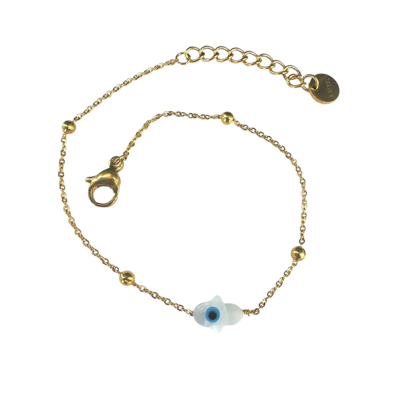 Bracelet en Acier & Nacre - Main de Fatma & Evil Eye