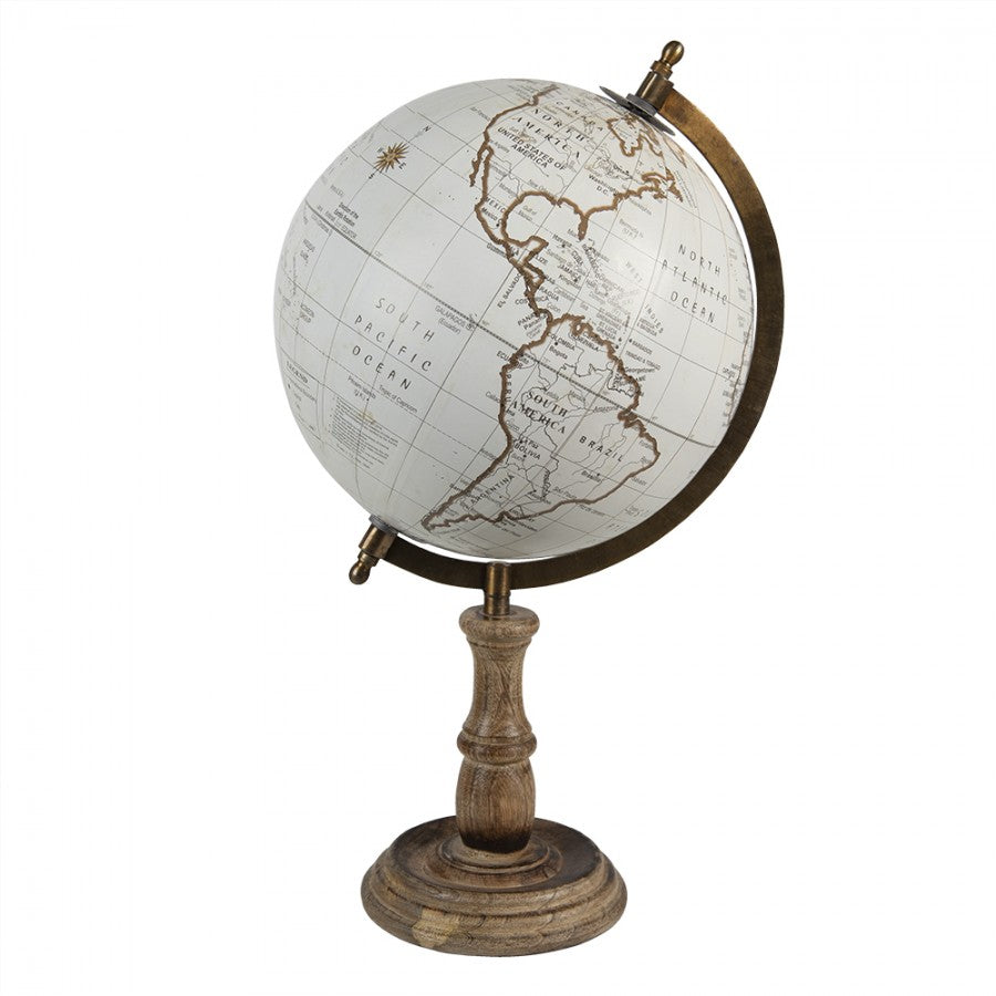 Globe terrestre en bois Blanc 22X37cm