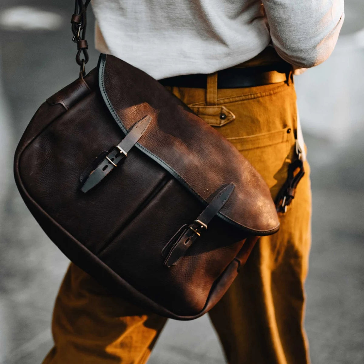 Sac - Bleu de Chauffe - Musette M - Cuir Waxé Café