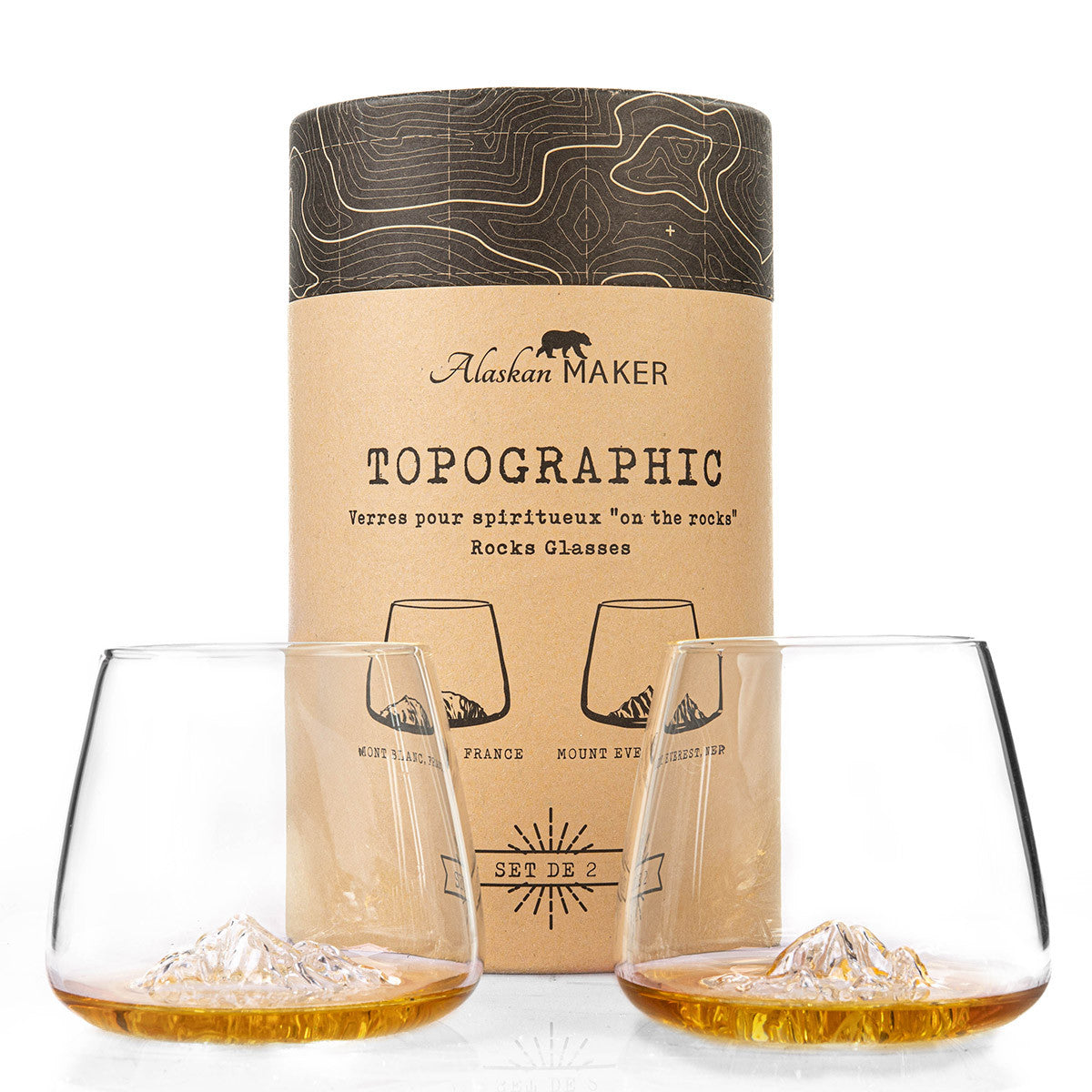 Coffret 2 Verres à Whiskey Topographic - Montagnes